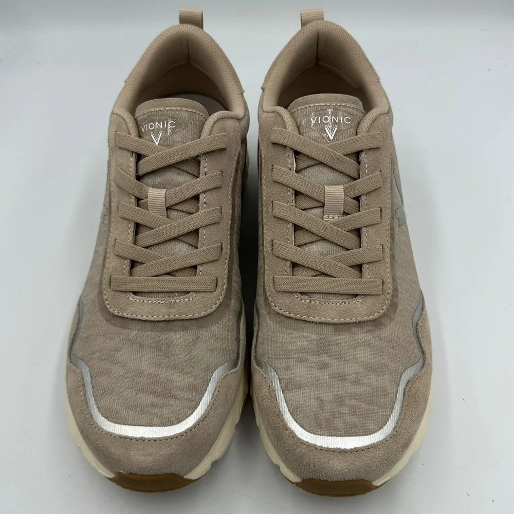 Vionic Presley‎ Walking Sneaker women 11 Taupe Suede slip-on Athleisure Orthotic